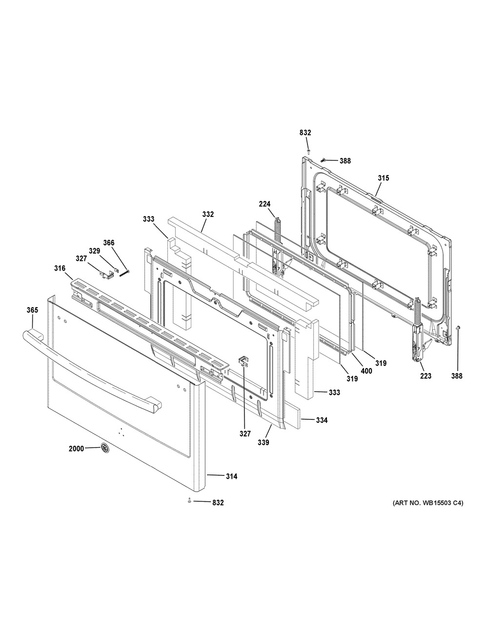 Lower Door Diagram and Parts List for PGS960EEL3ES  General Electric Range