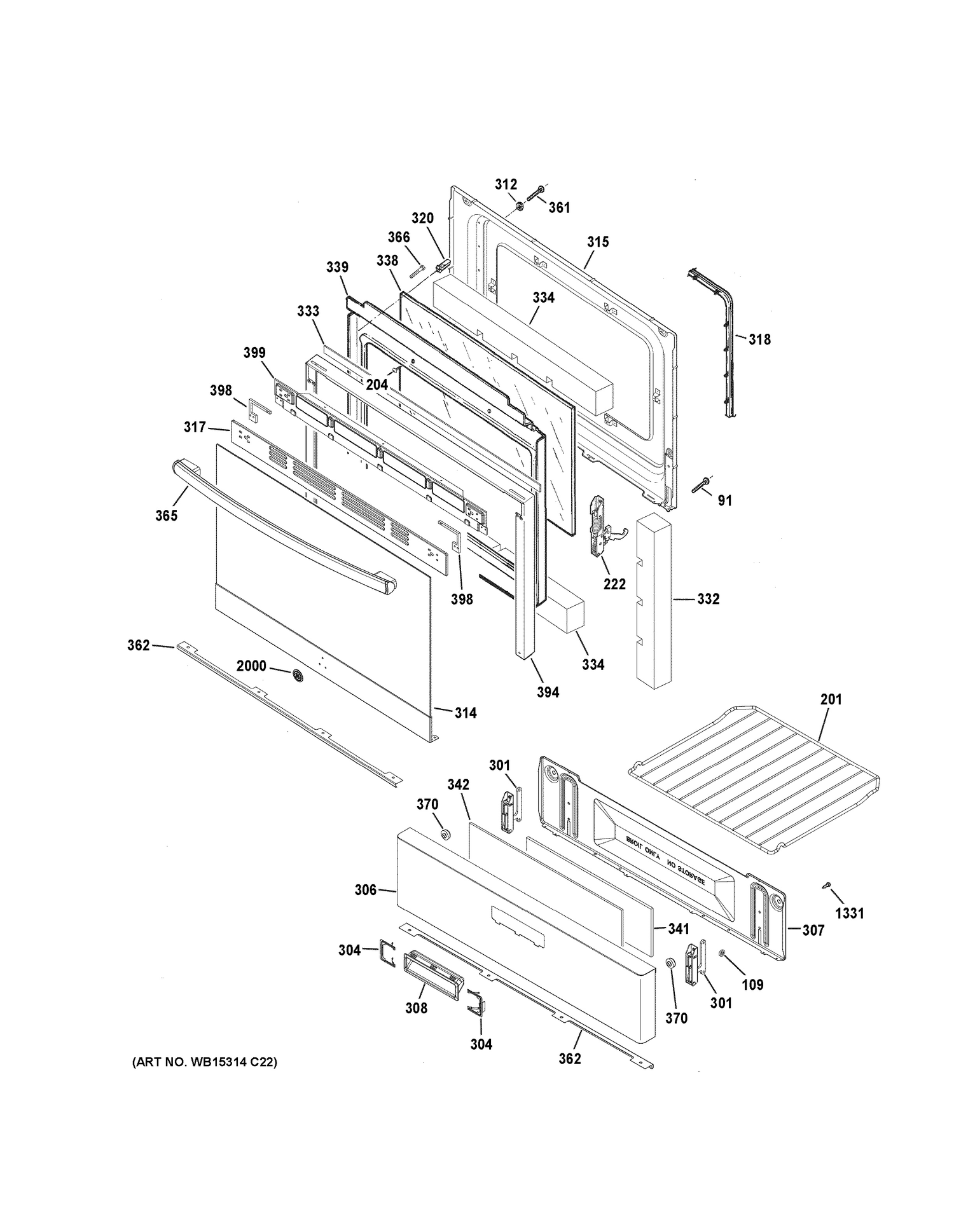 DOOR & DRAWER PARTS Diagram and Parts List for JGBS30REK1SS  General Electric Range