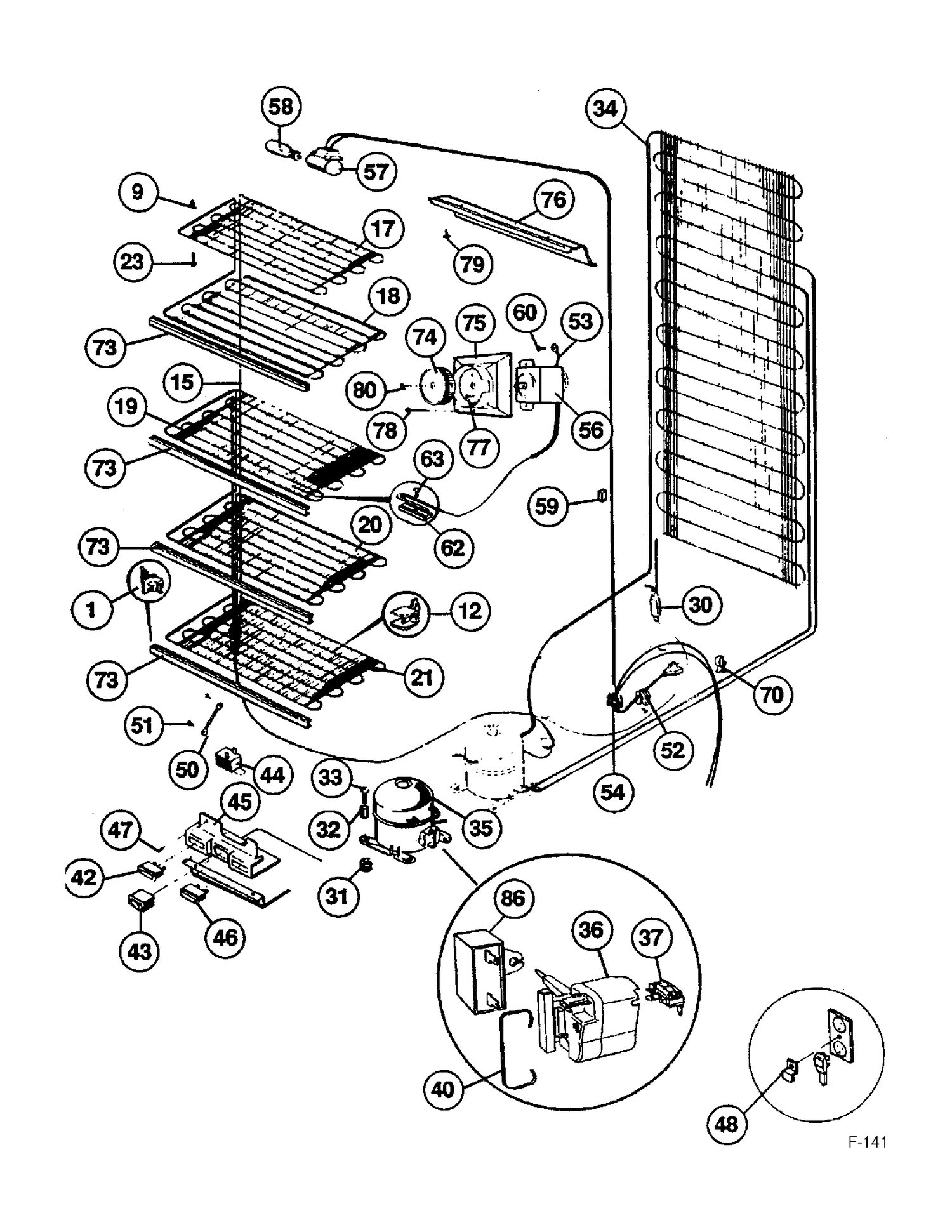 UNIT PARTS Diagram and Parts List for 86140-1  General Electric Freezer