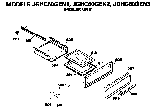 Broiler Unit Diagram and Parts List for JGHC60GEN1  General Electric Range