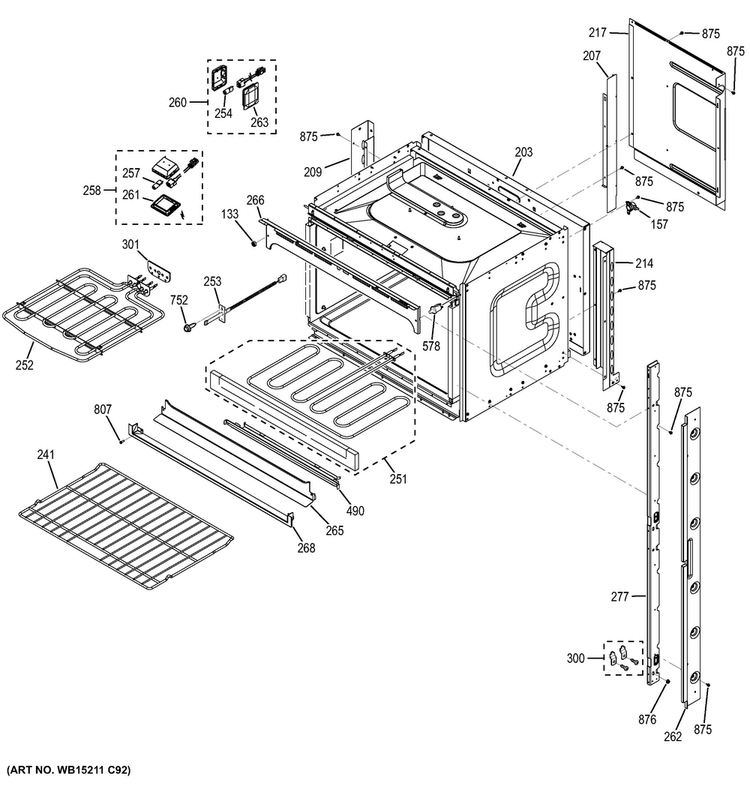 Upper Oven Diagram and Parts List for JT5500DF3WW  General Electric Wall Oven