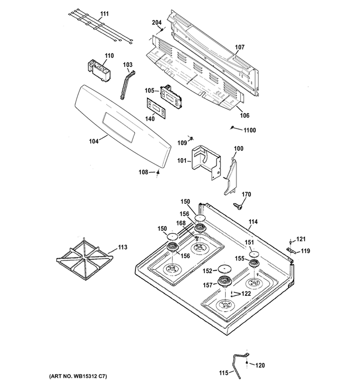 Control Panel & Cooktop Diagram and Parts List for JGBS60RLF1SS  General Electric Range