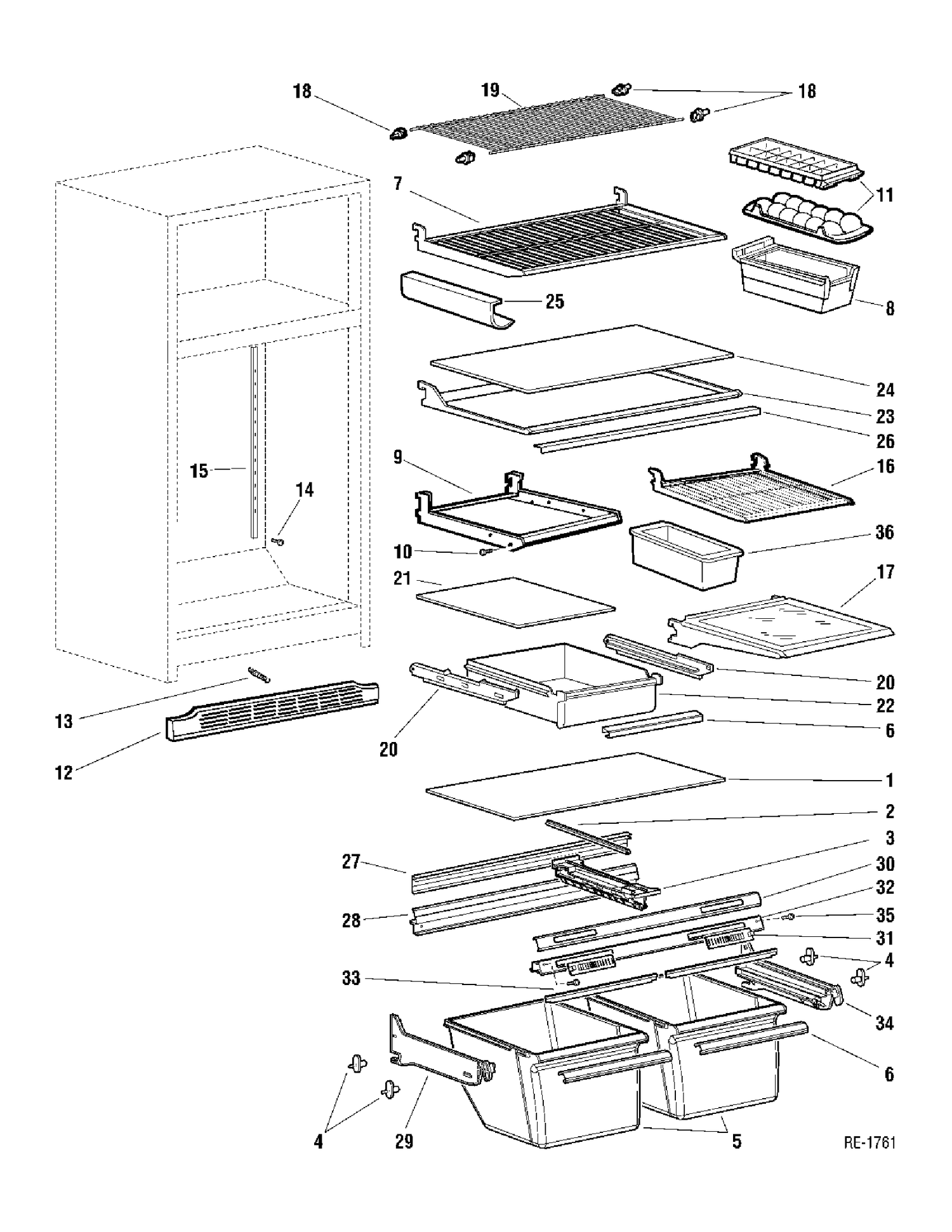 CABINET Diagram and Parts List for 38085-2  General Electric Refrigerator