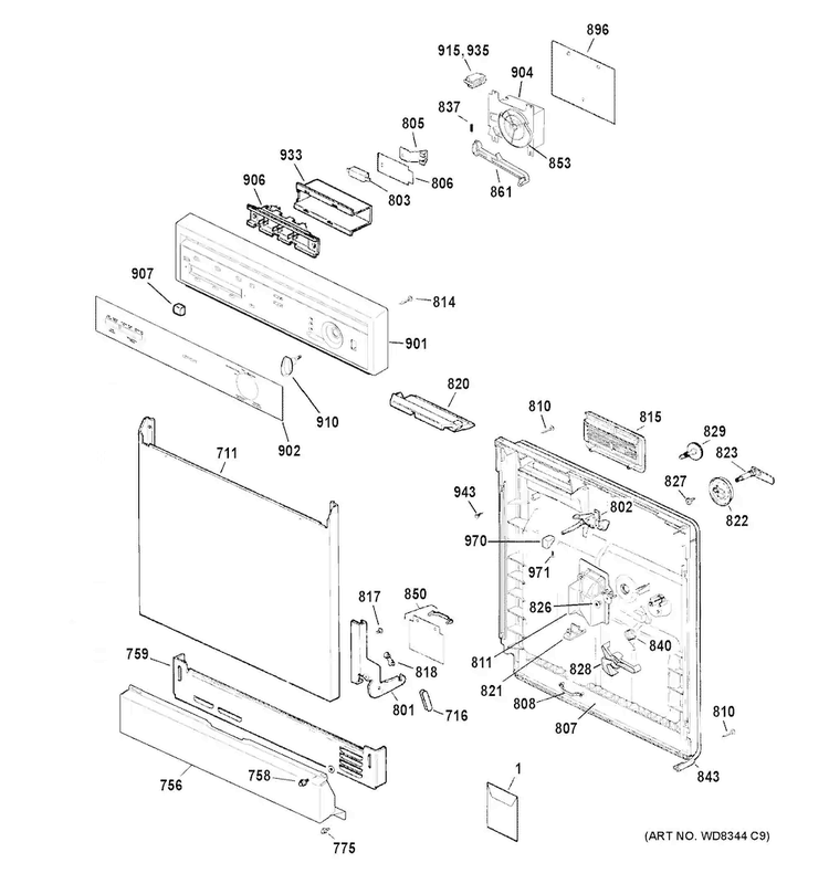 Escutcheon & Door Assembly Diagram and Parts List for HDA3600H35BB  Hotpoint Dishwasher