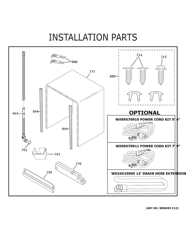 Installation Parts Diagram and Parts List for GDT630PFM6DS  General Electric Dishwasher