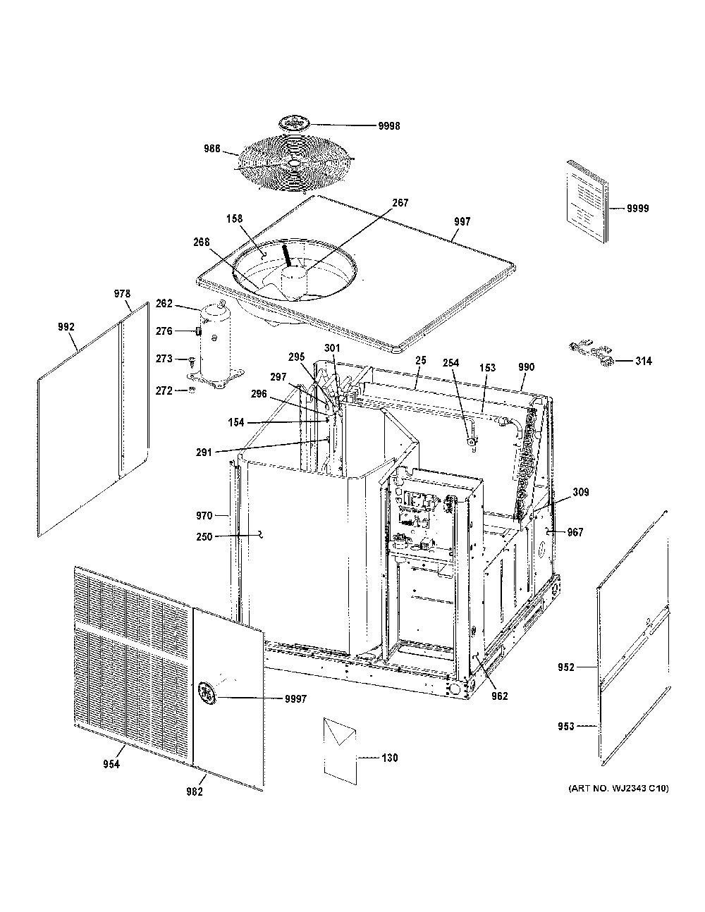 Body Parts Diagram and Parts List for NP14H36S02  General Electric Air Conditioner