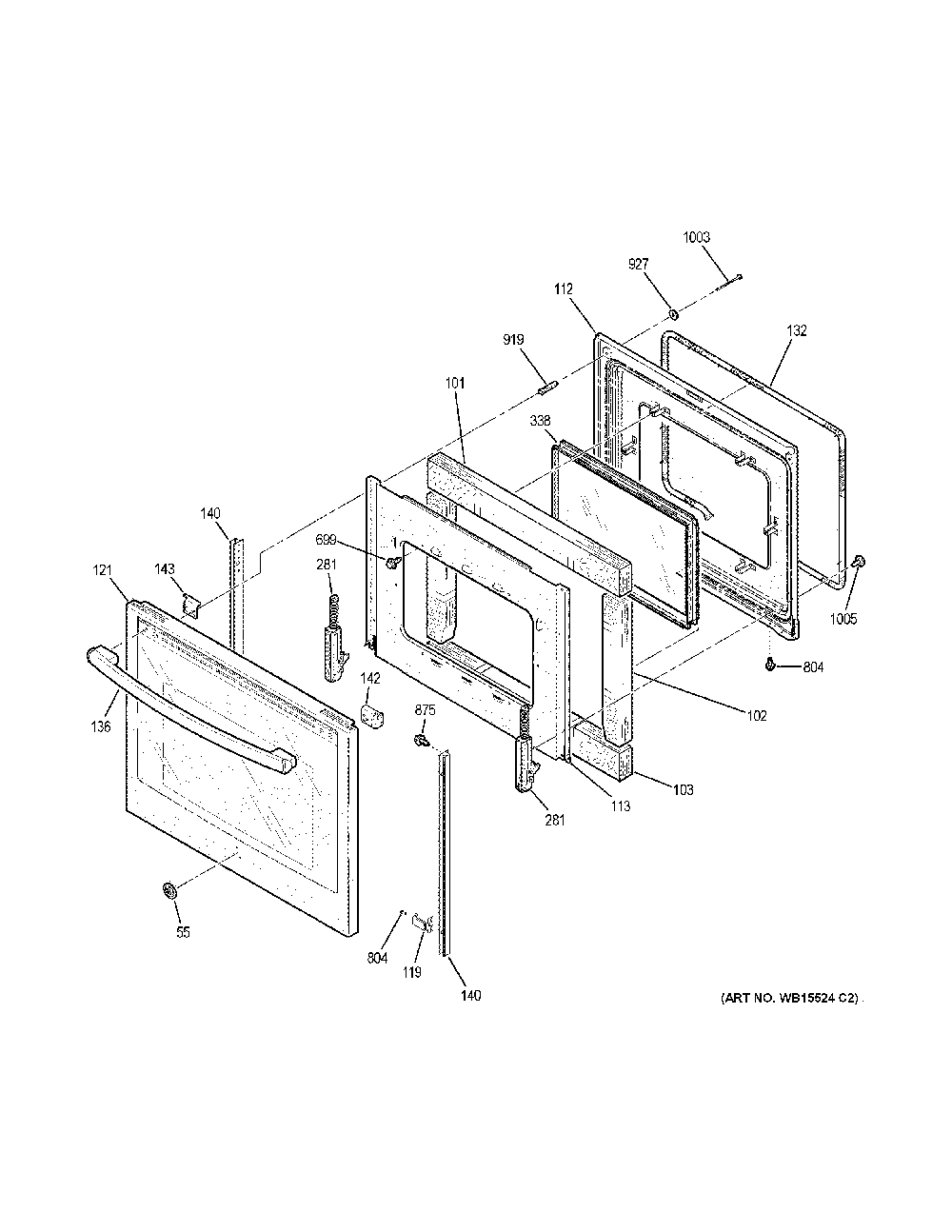 Door Diagram and Parts List for JS760SL3SS  General Electric Range