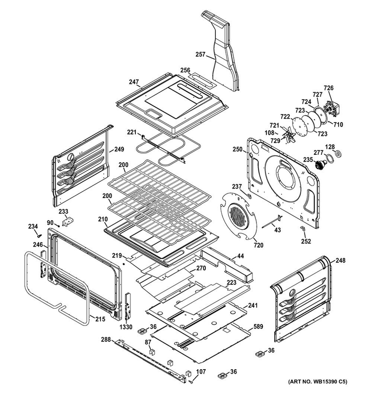 Lower Oven Diagram and Parts List for PGB950DEF1WW  General Electric Range