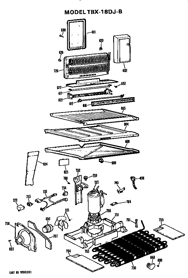Unit Parts Diagram and Parts List for TBX18DJB  General Electric Refrigerator