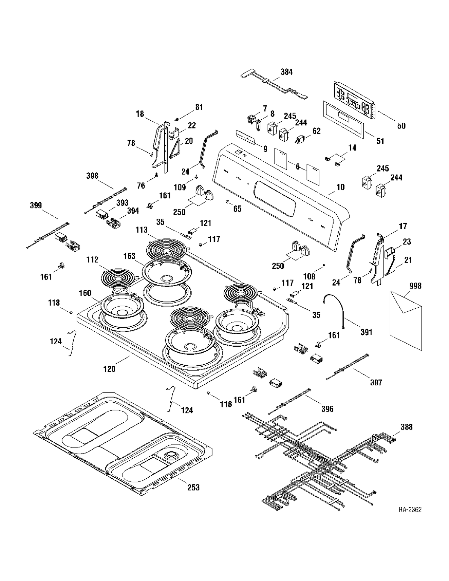 CONTROLS & COOKTOP Diagram and Parts List for JCBC35WK2WW  General Electric Range