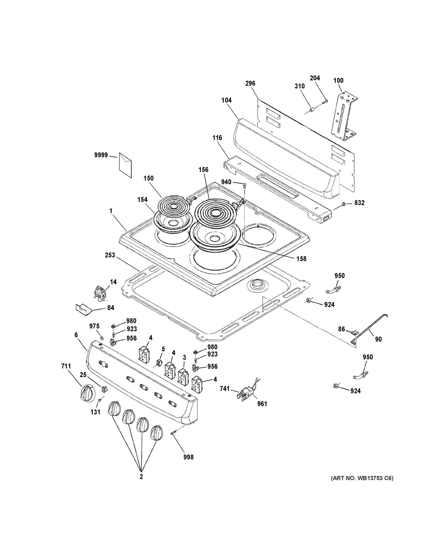 CONTROL PANEL & COOKTOP Diagram and Parts List for RA824DD2WW  General Electric Range