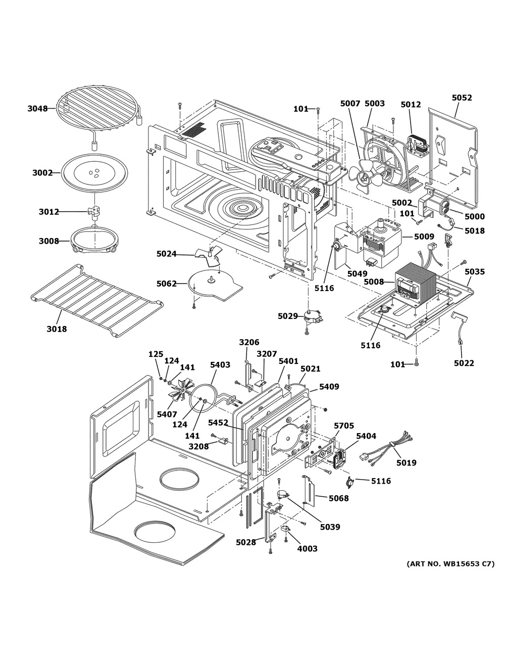 Interior Parts 1 Diagram and Parts List for PVM9179EK6ES  General Electric Microwave