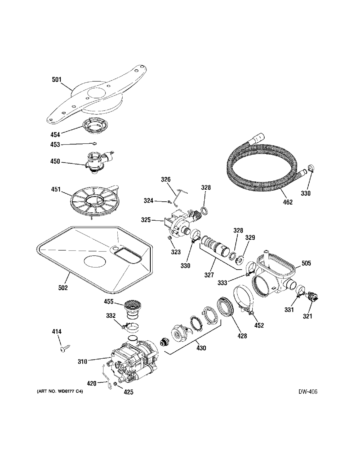 MOTOR & PUMP Diagram and Parts List for 4071100  General Electric Dishwasher