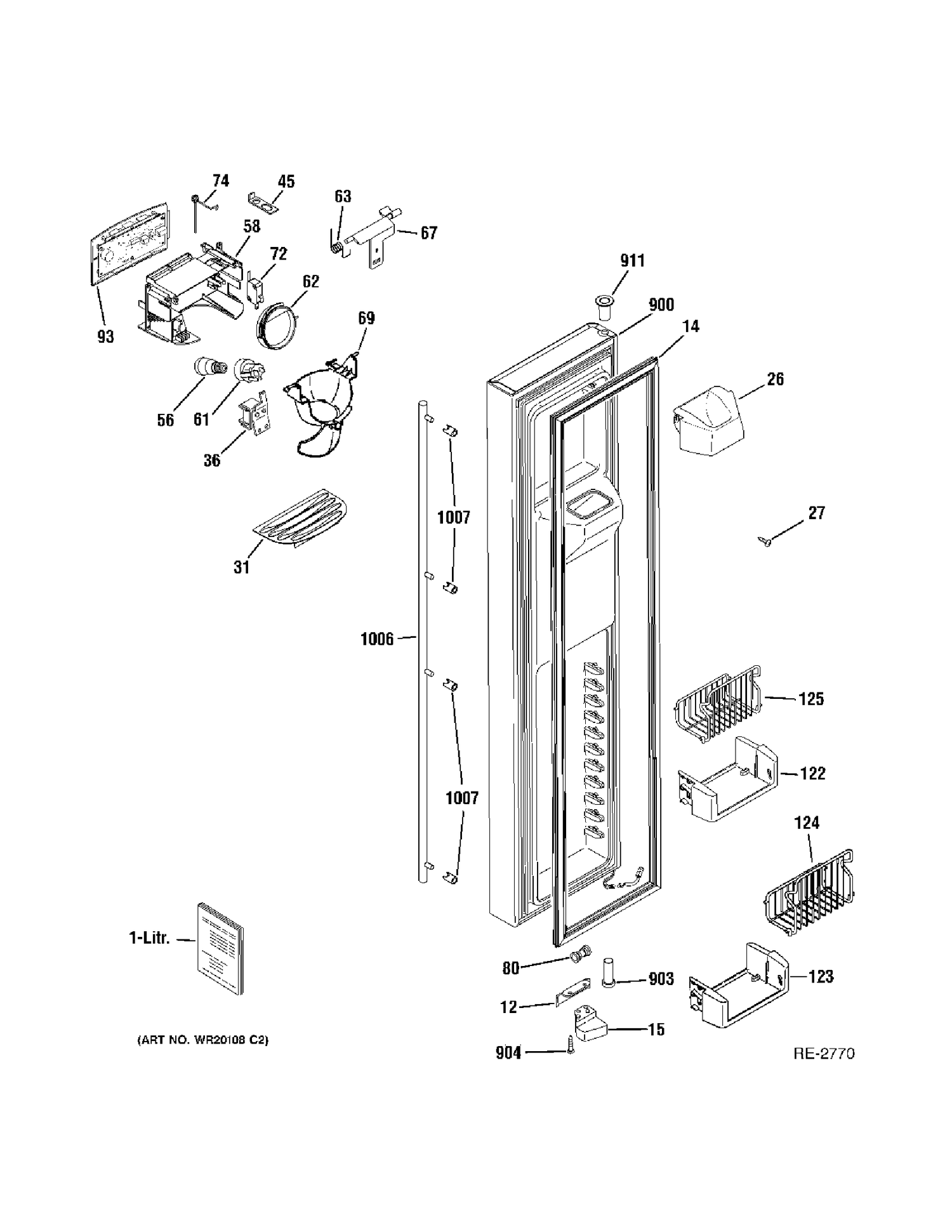 FZ DOOR Diagram and Parts List for ZFSB25DTBSS  General Electric Refrigerator