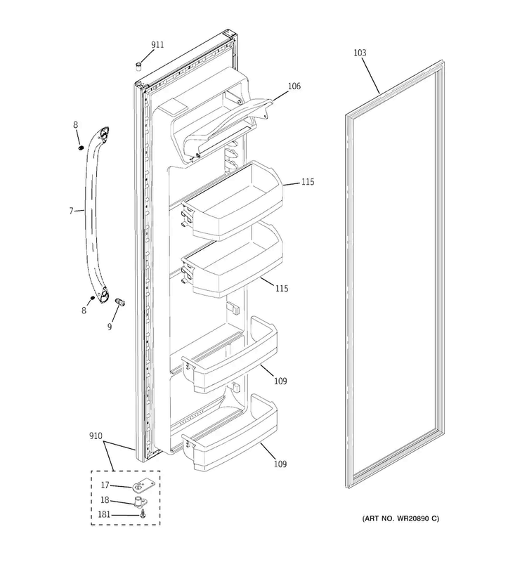 Fresh Food Door Diagram and Parts List for GSH25JSDDSS  General Electric Refrigerator