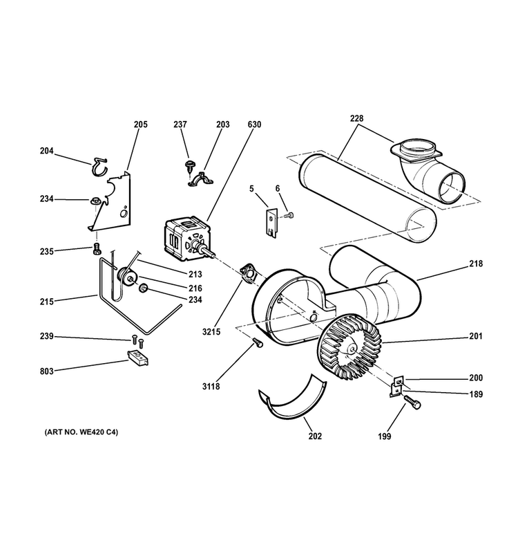 Blower & Motor Diagram and Parts List for DSKS333EC5WW  General Electric Dryer