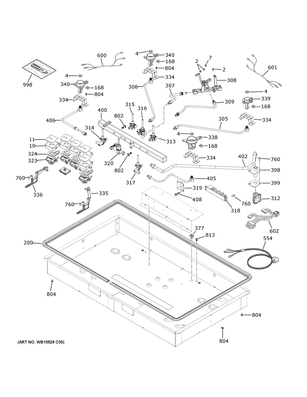 Gas And Burner Parts Diagram and Parts List for PGP9036SL4SS  General Electric Cooktop