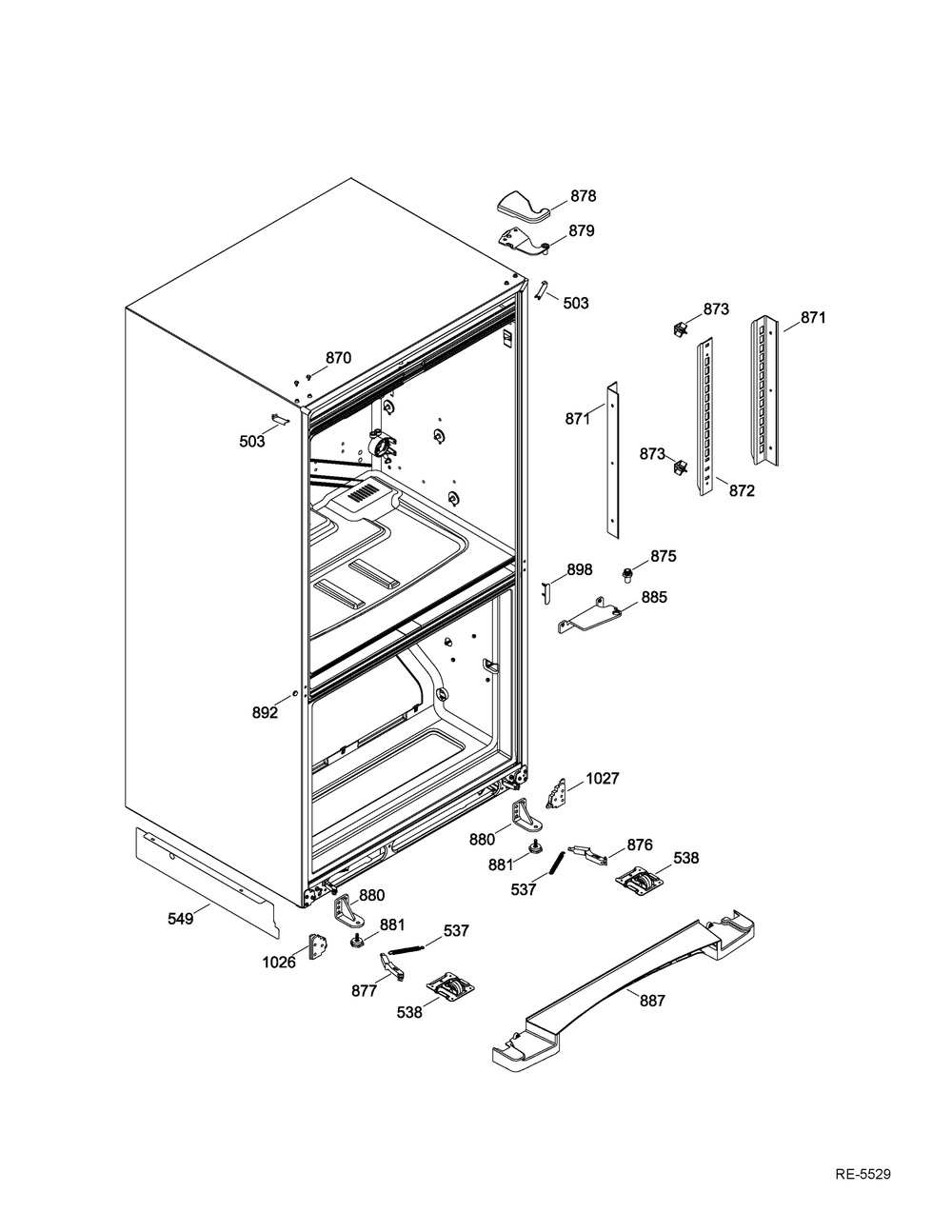 Hinge Parts Diagram and Parts List for GTR12BAXRWW  General Electric Refrigerator