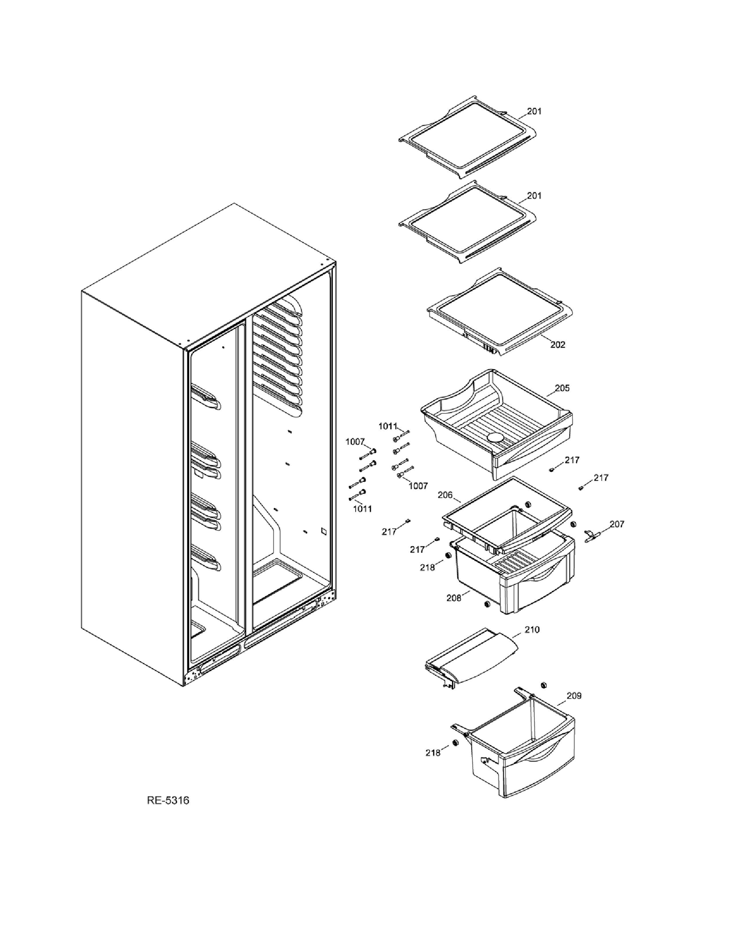 FF SHELVES Diagram and Parts List for DSRS5KGXIFGS  General Electric Refrigerator