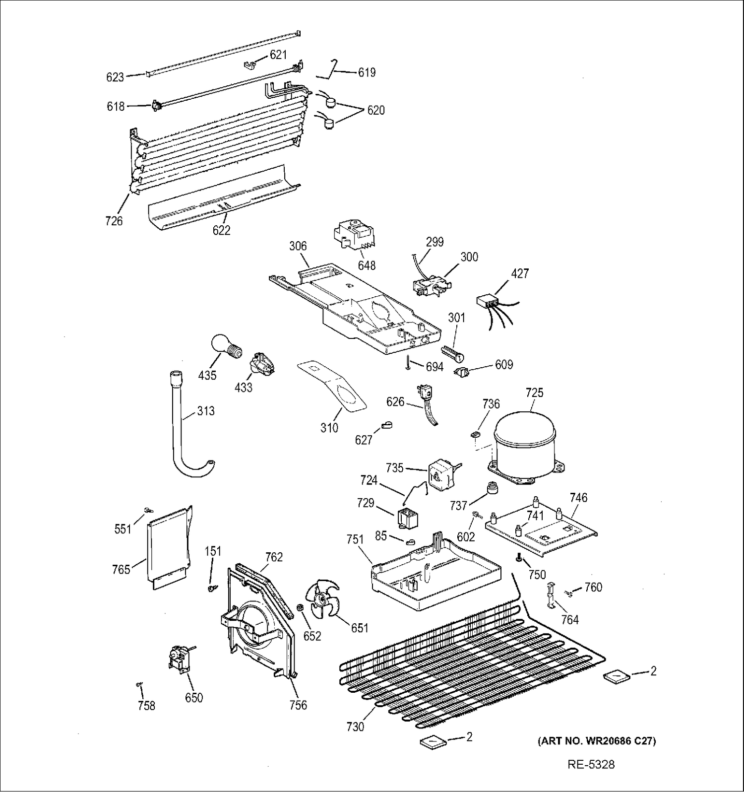 UNIT PARTS Diagram and Parts List for MTS18BBDJRWW  General Electric Refrigerator