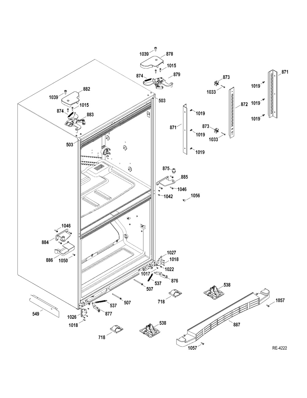Hinge Parts Diagram and Parts List for GFRS2KBYCS  General Electric Refrigerator