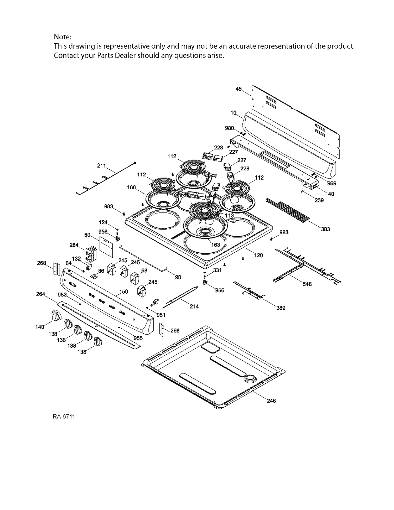 CONTROL PANEL & COOKTOP Diagram and Parts List for MCAS724M4WW  General Electric Range