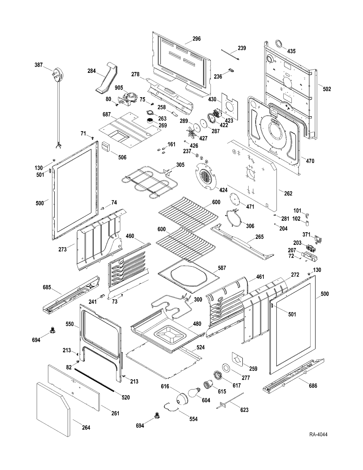 BODY PARTS Diagram and Parts List for JCBP77DP1BB  General Electric Range