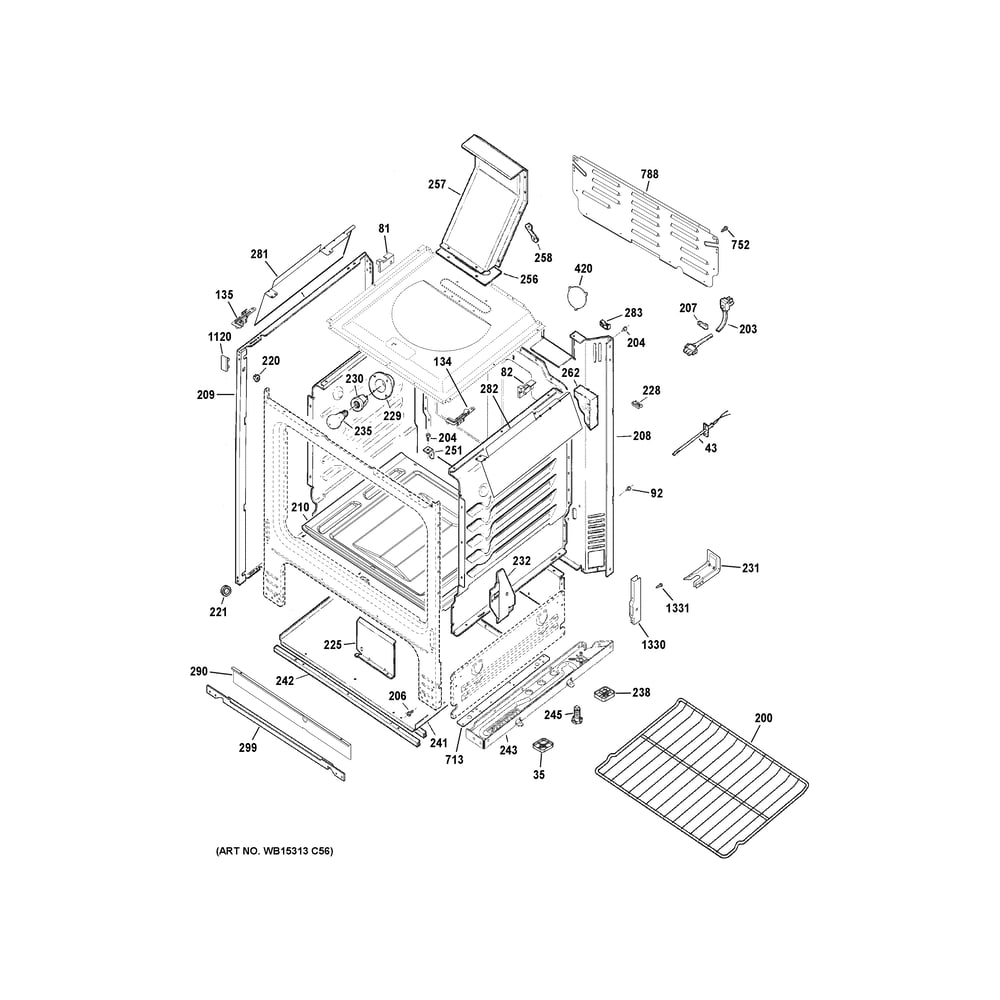 Body Parts 1 Diagram and Parts List for JGBS66DEK7BB  General Electric Range