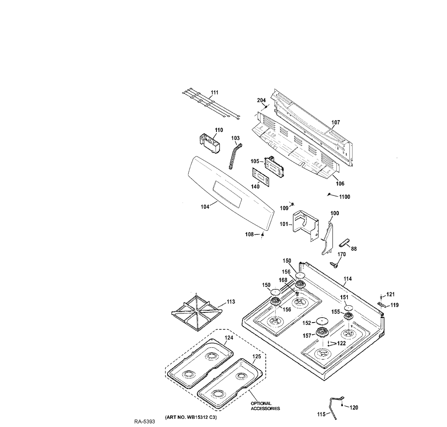CONTROL PANEL & COOKTOP Diagram and Parts List for JCGBS60DEF1BB  General Electric Range