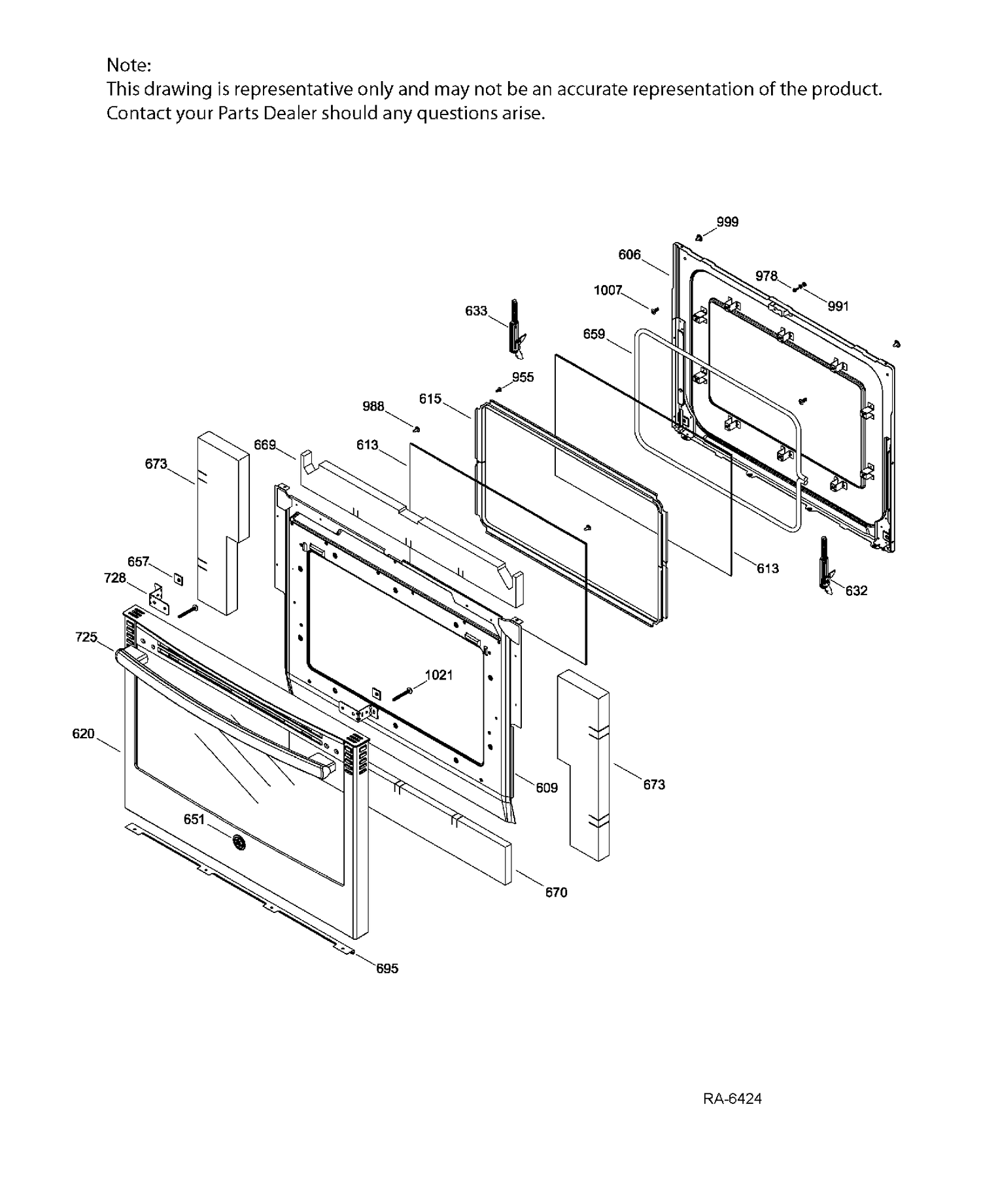 DOOR Diagram and Parts List for PC2S910SEF3SS  General Electric Range