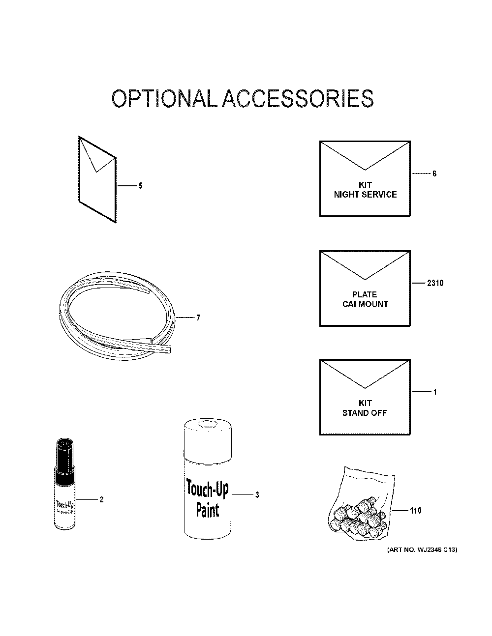 Optional Accessories Diagram and Parts List for NF80U135S5D54  General Electric Furnace