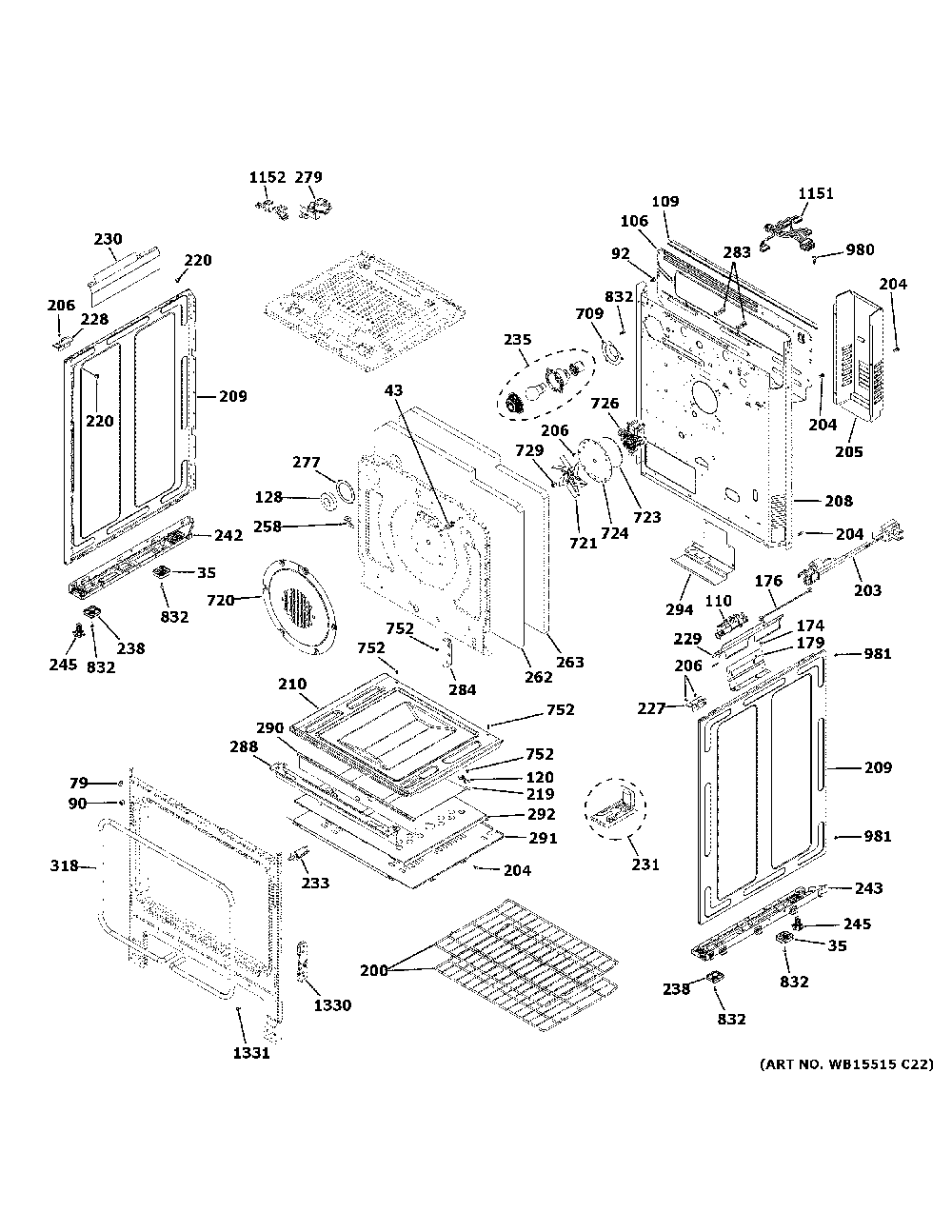 Body parts Diagram and Parts List for JGS760BEL4TS  General Electric Range