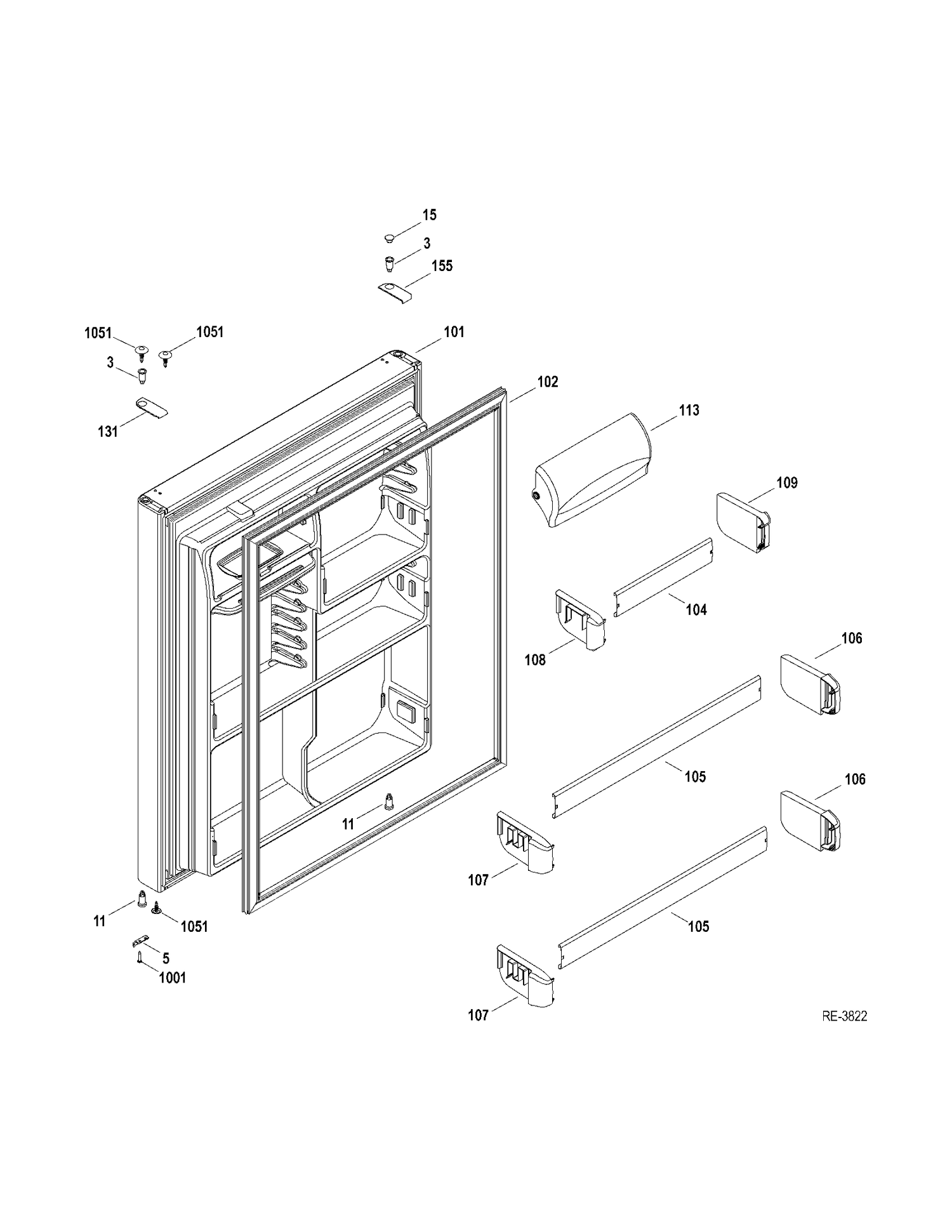 FF DOOR Diagram and Parts List for GTR22HBTCRWW  General Electric Refrigerator