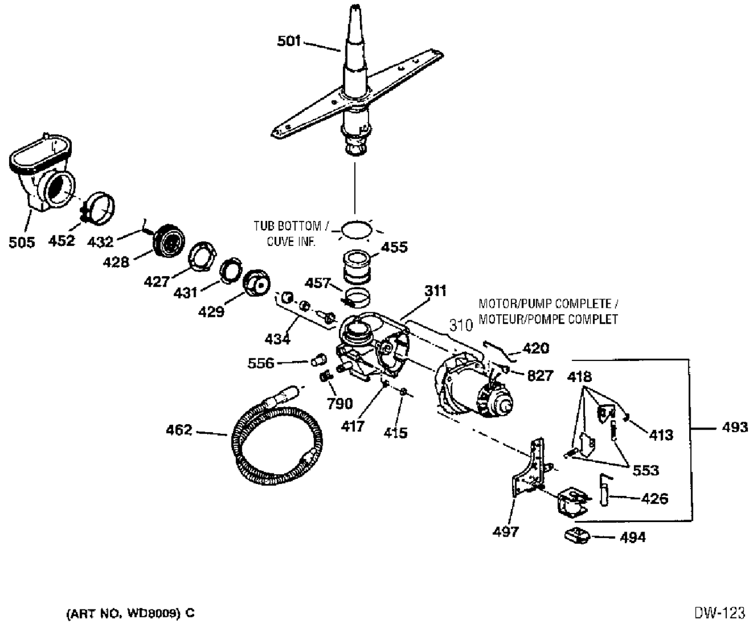 MOTOR & PUMP Diagram and Parts List for 42290119  General Electric Dishwasher