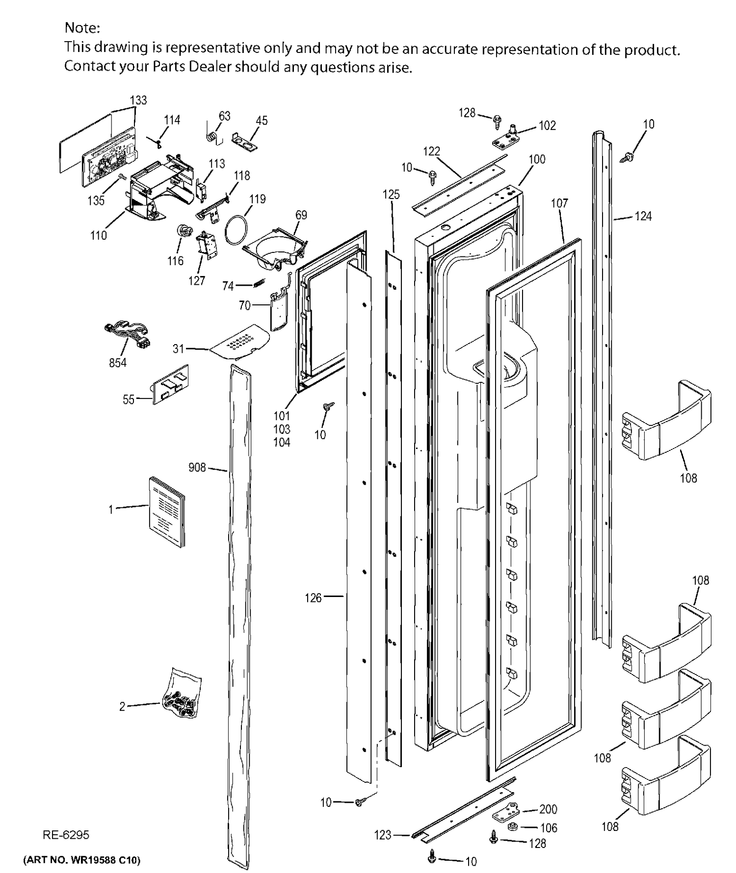 FZ DOOR Diagram and Parts List for ZISB480DHB  General Electric Refrigerator
