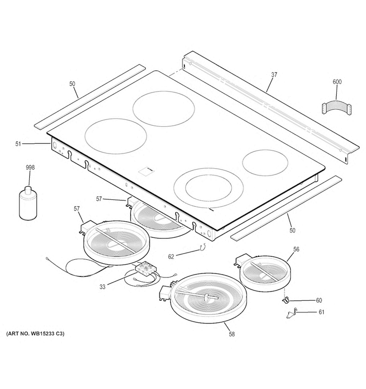 Cooktop Diagram and Parts List for JD630SF5SS  General Electric Range