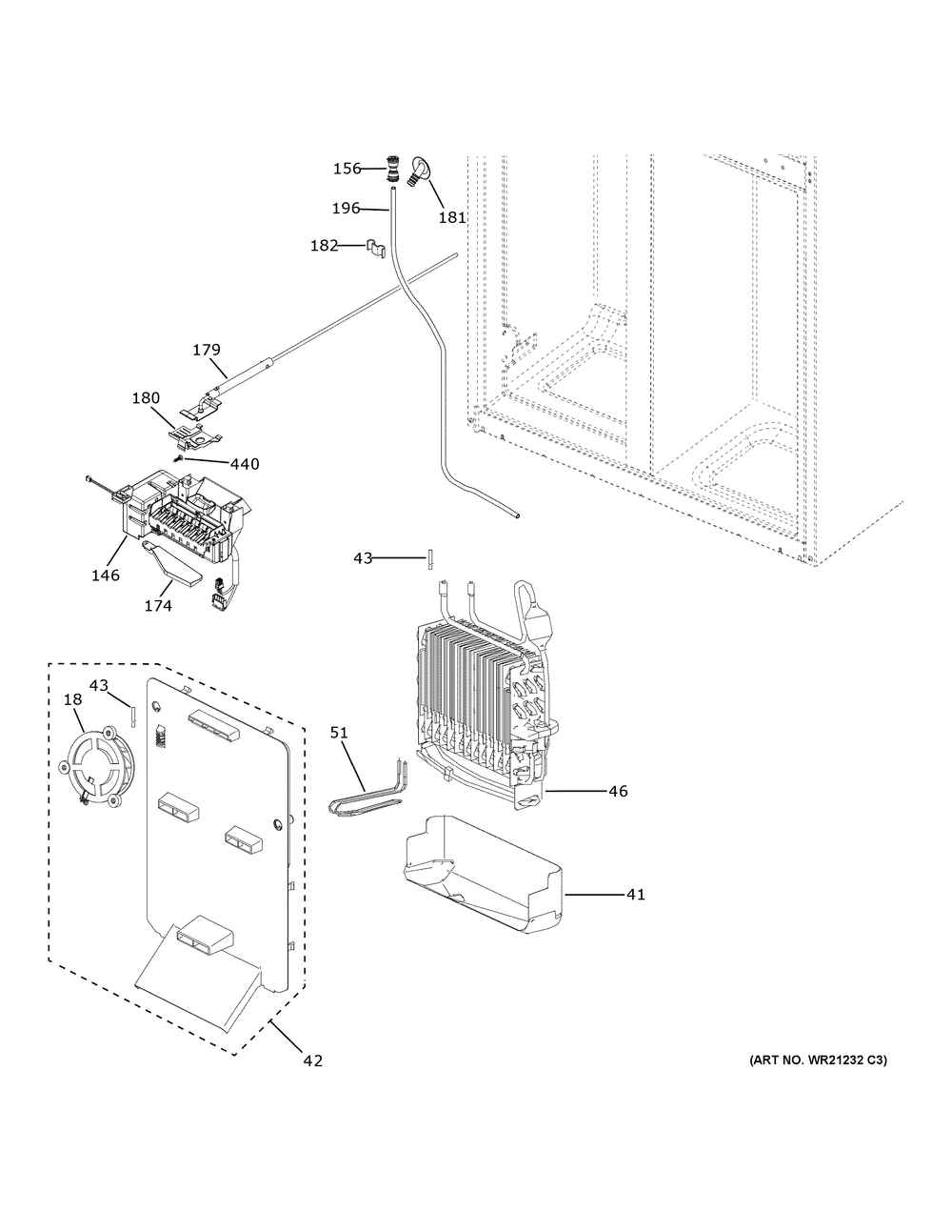 Freezer Section Diagram and Parts List for PAE28BYTBFS  General Electric Refrigerator