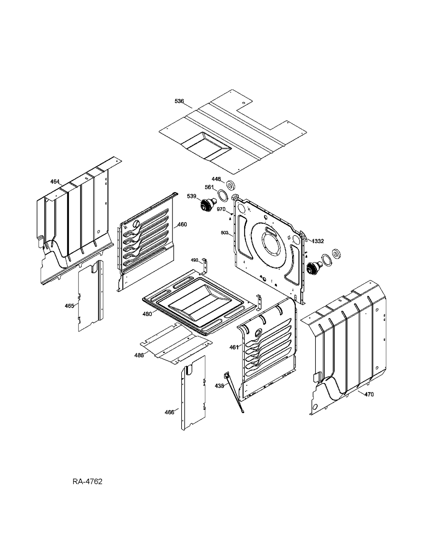 OVEN CAVITY Diagram and Parts List for PCGB930DET2BB  General Electric Range