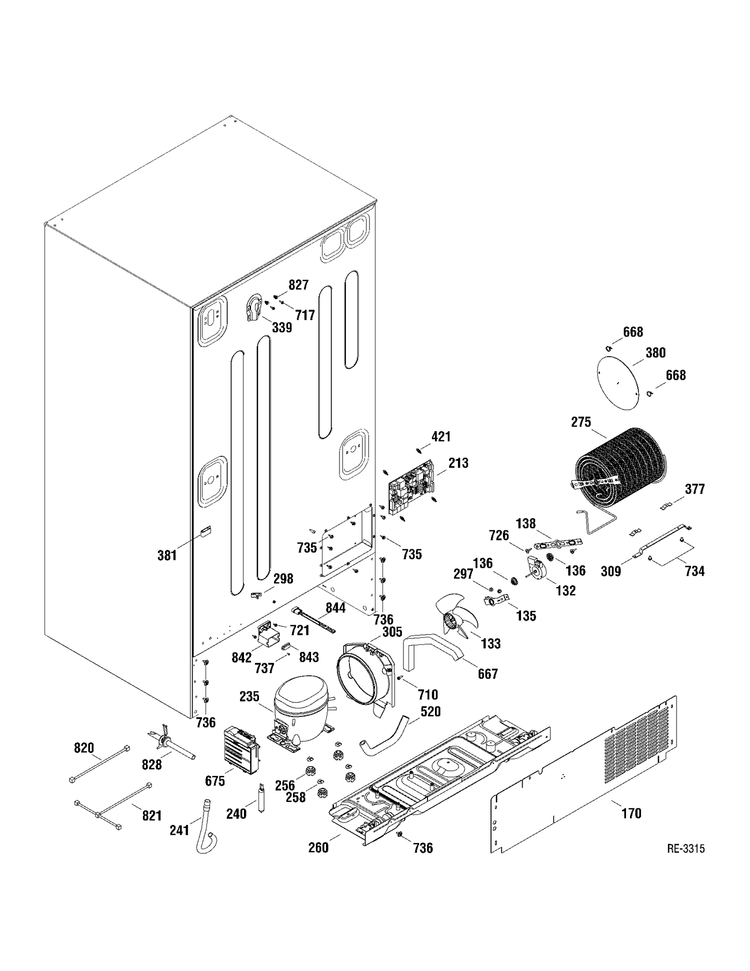 SYSTEM PARTS Diagram and Parts List for PFRS5NBXASS  General Electric Refrigerator