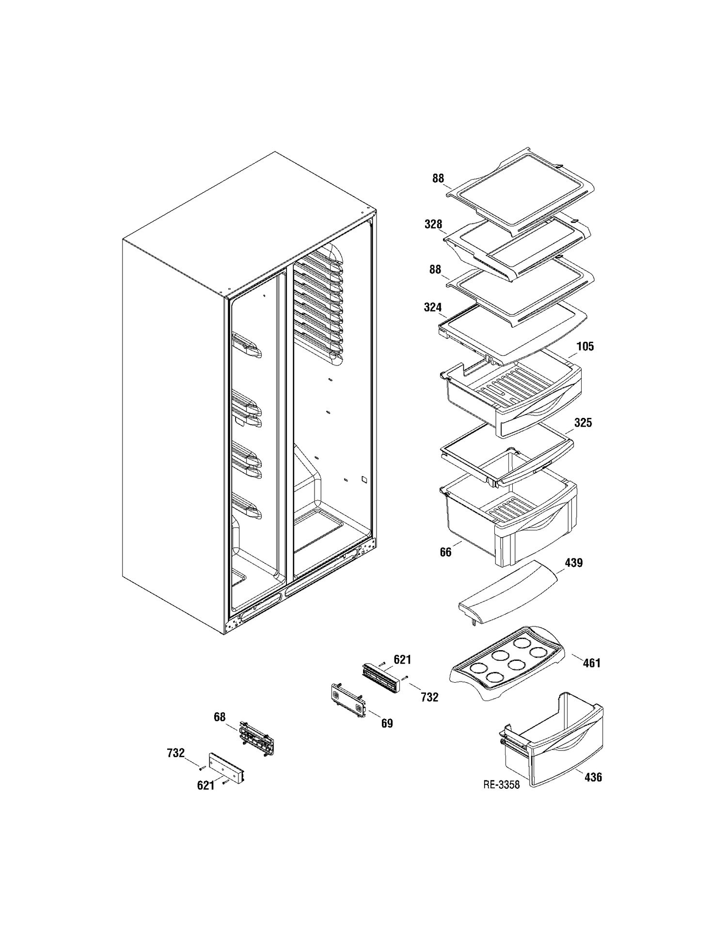 FF SHELVES Diagram and Parts List for PSHS6YGXADSS  General Electric Refrigerator