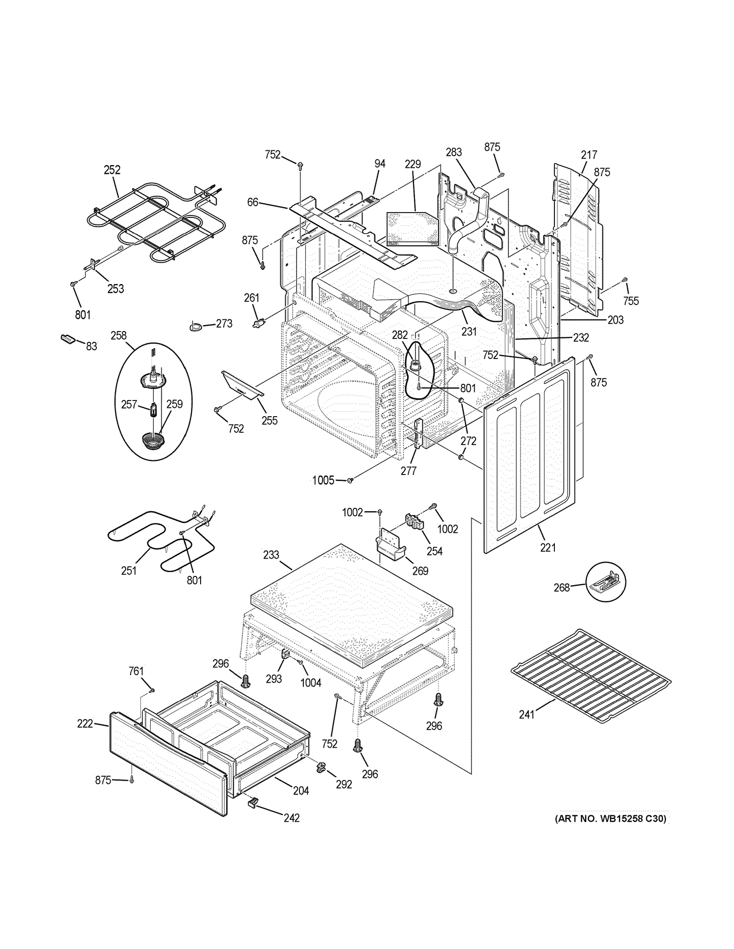 BODY PARTS Diagram and Parts List for JB655DK3WW  General Electric Range