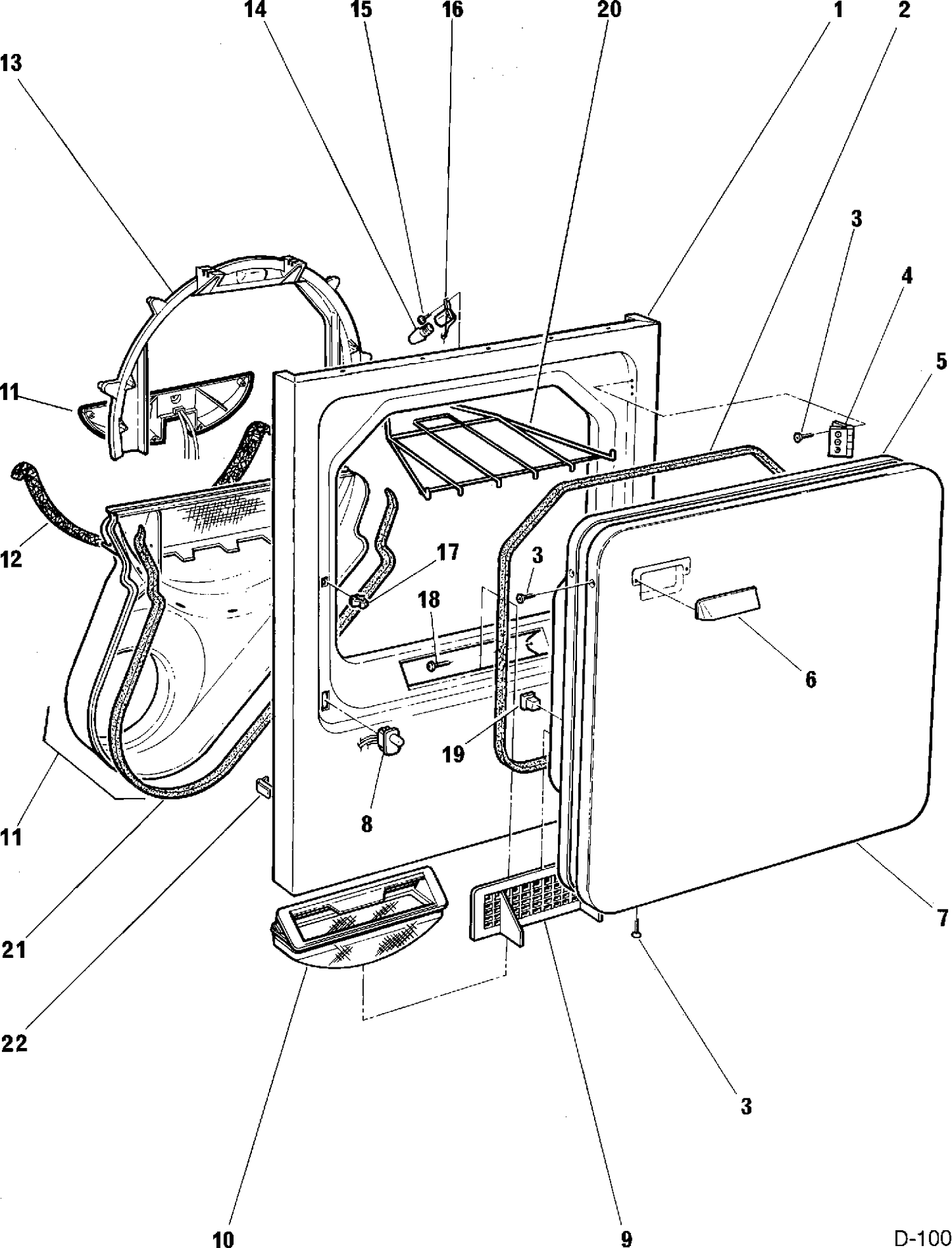 CABINET FRONT & DOOR Diagram and Parts List for 64100169  General Electric Dryer