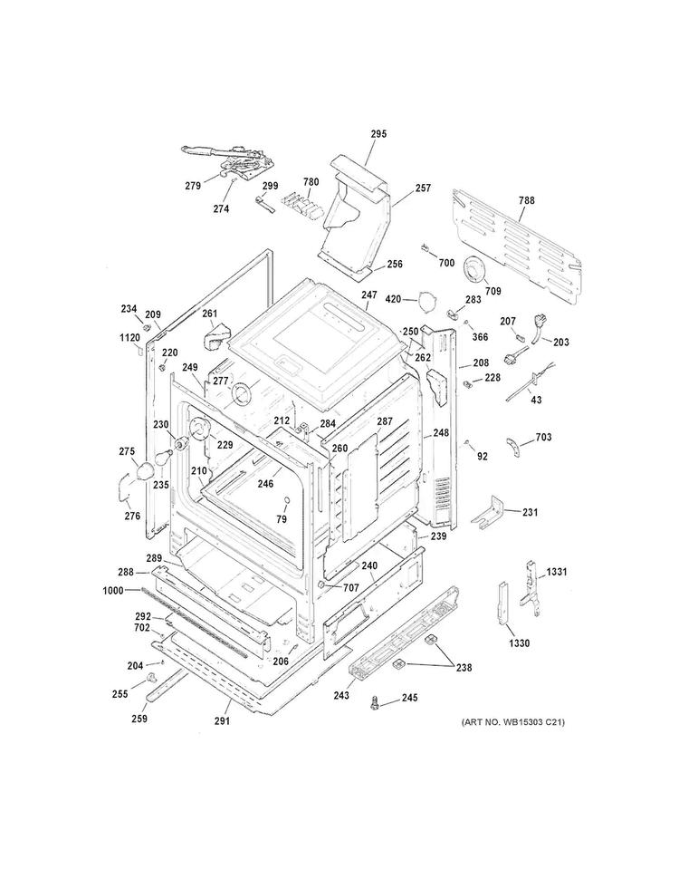 Body Parts Diagram and Parts List for JGB630REF3SS  General Electric Range