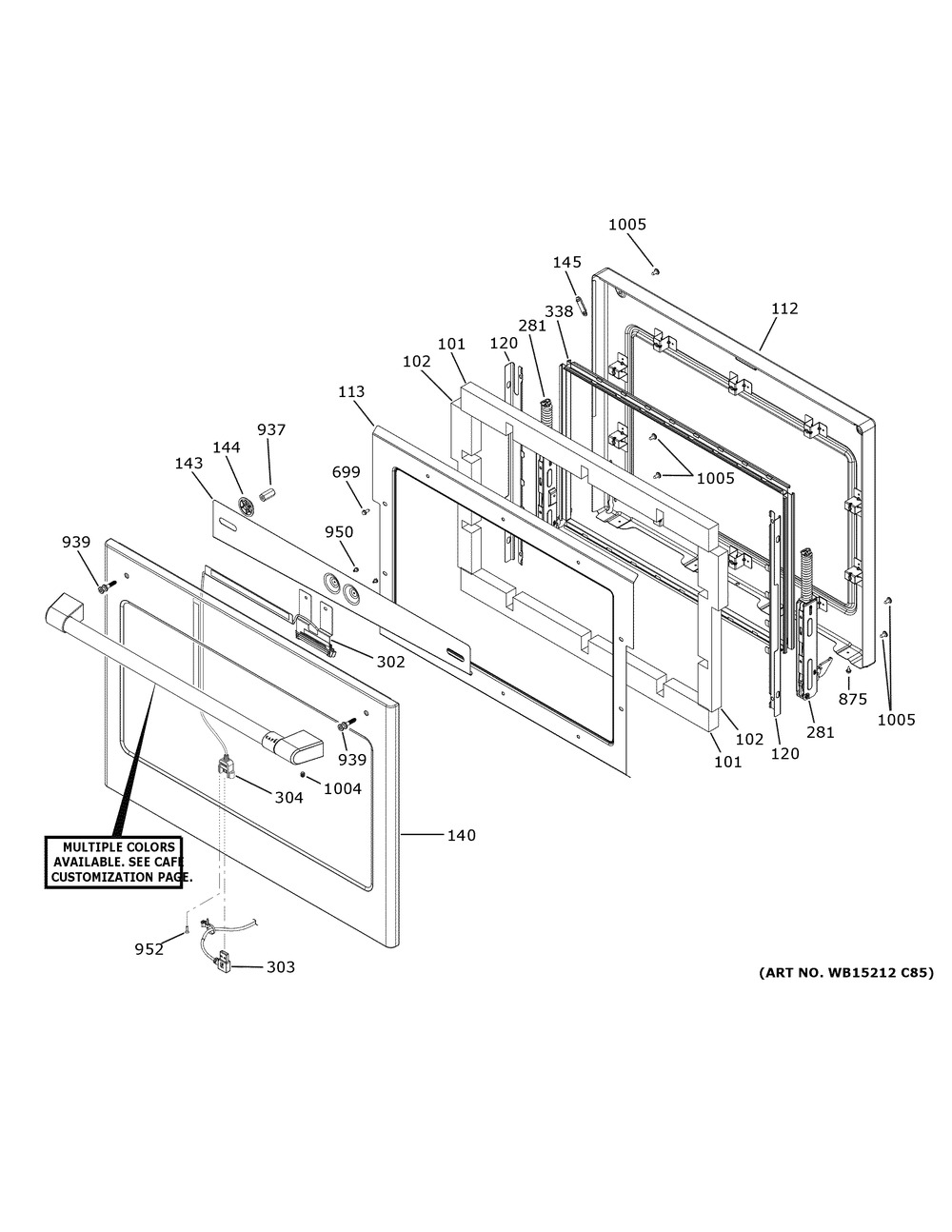 Upper Door Diagram and Parts List for CTD90DP3N1D1  General Electric Range