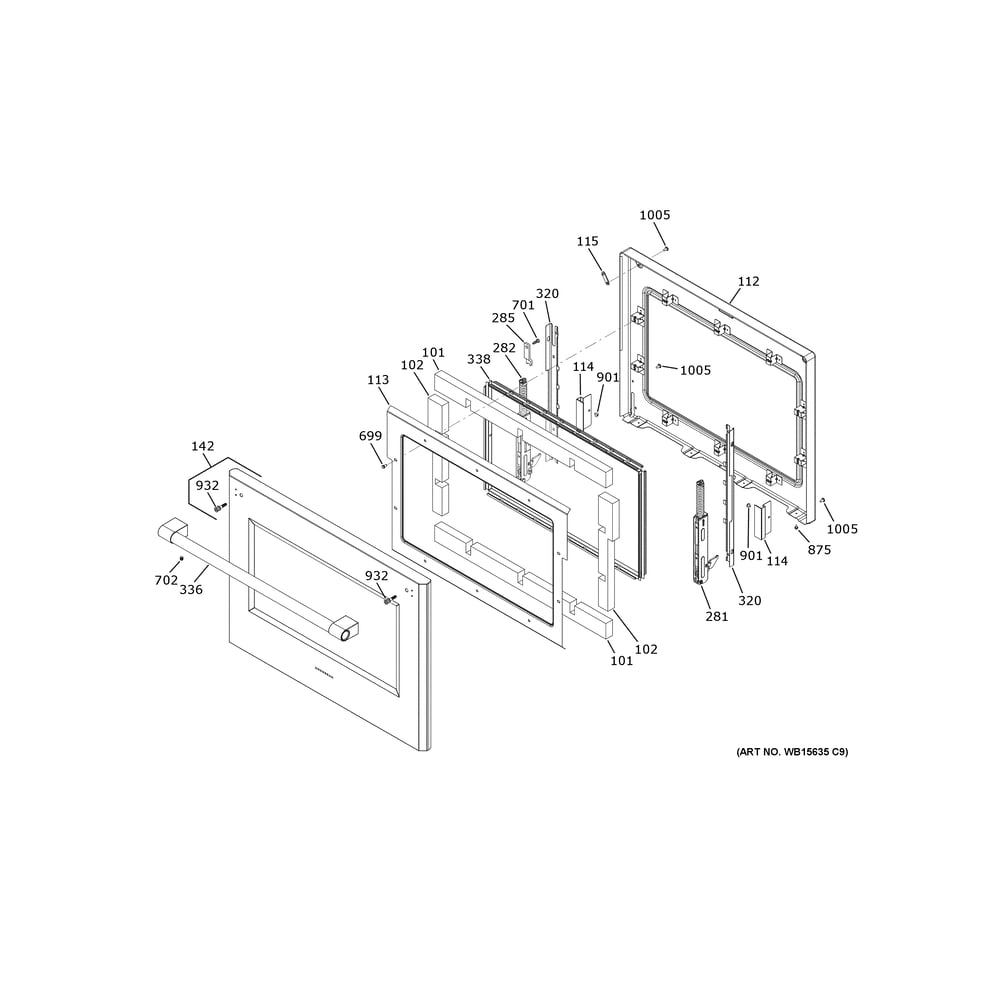 Lower Door Diagram and Parts List for ZTDX1FPSN4SS  General Electric Wall Oven