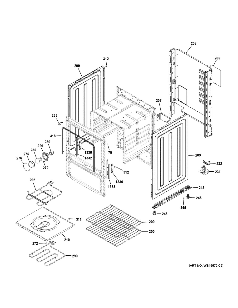 Body Parts Diagram and Parts List for QAS740RM1SS  General Electric Range