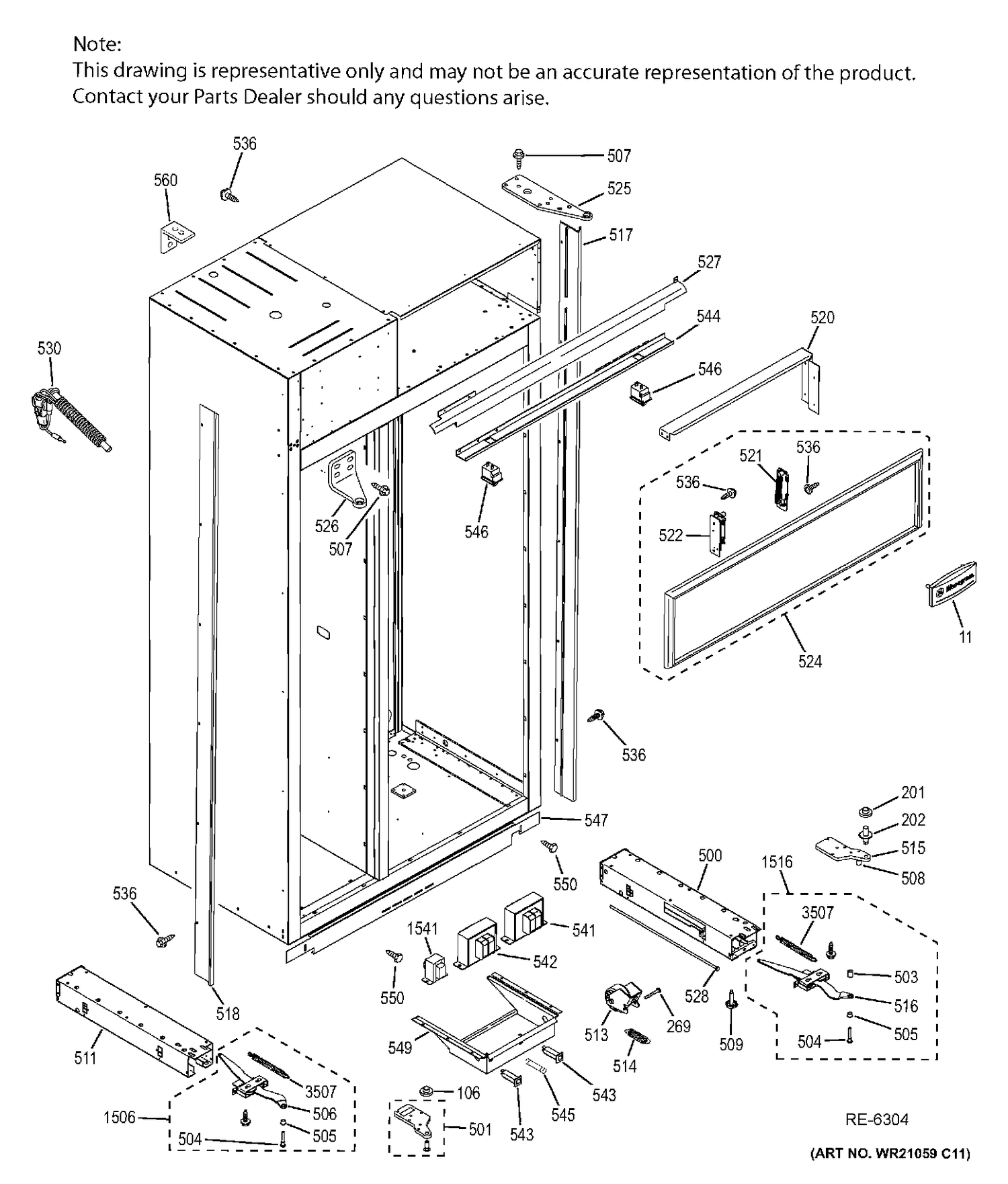 CASE PARTS Diagram and Parts List for ZIS480NHA  General Electric Refrigerator