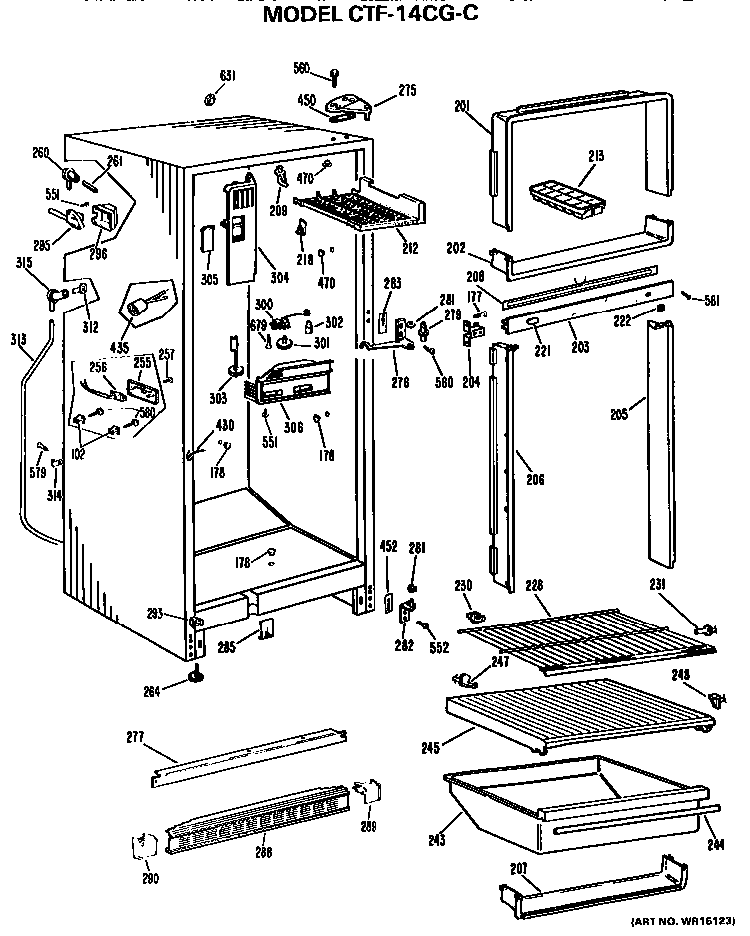 Cabinet Parts Diagram and Parts List for CTF14CGC  Hotpoint Refrigerator