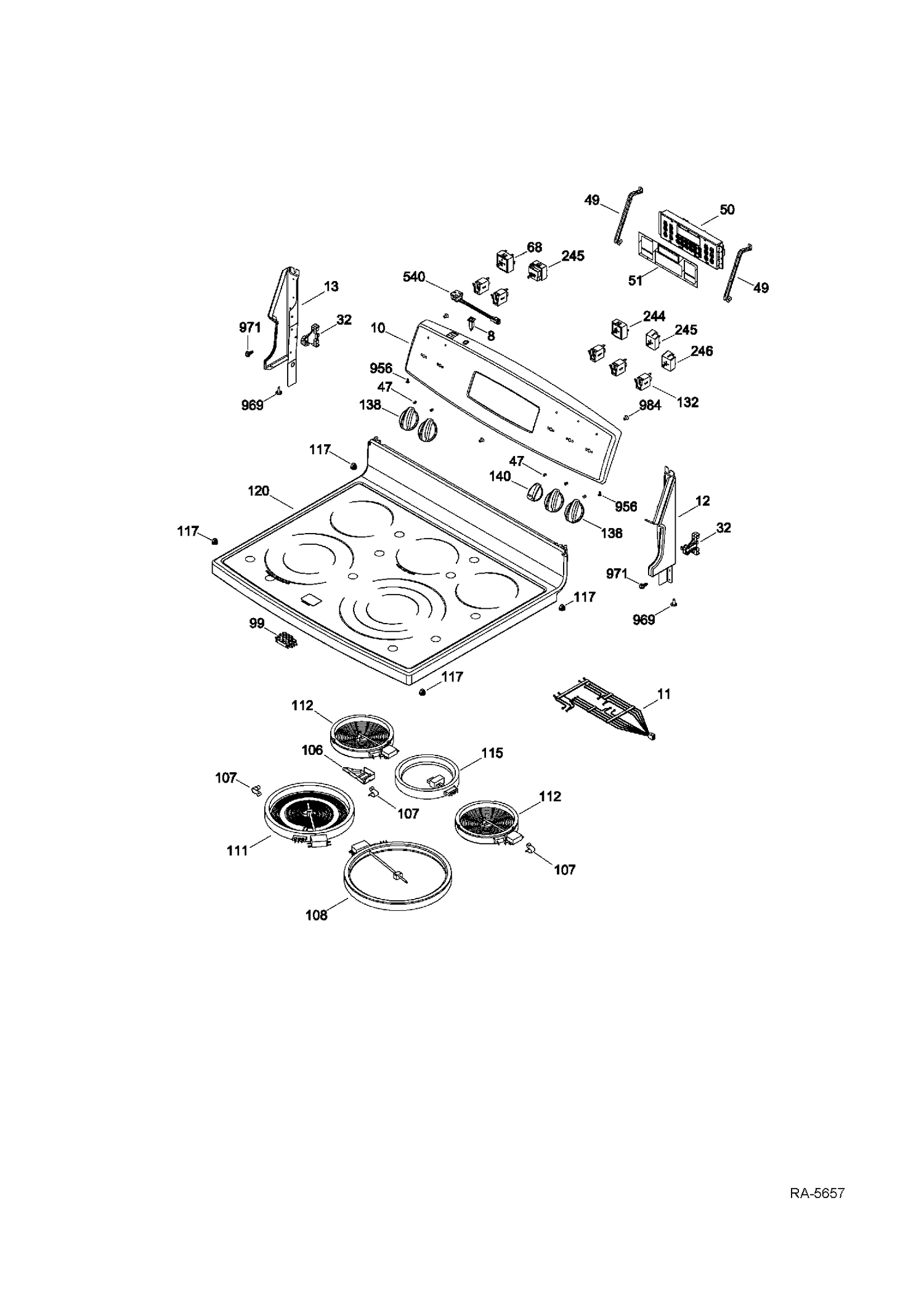 CONTROL PANEL & COOKTOP Diagram and Parts List for PCB900SR3SS  General Electric Range