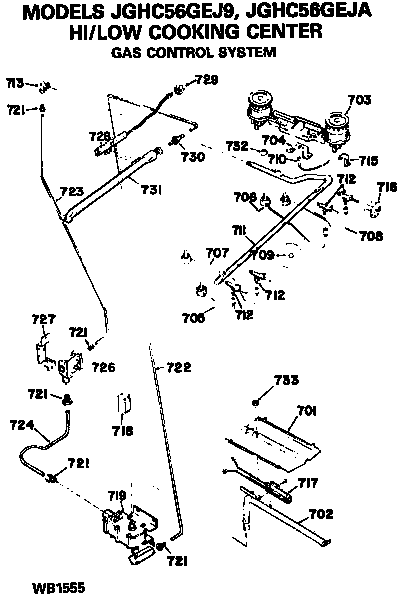 Gas Control System Diagram and Parts List for JGHC56GEJ9  General Electric Range